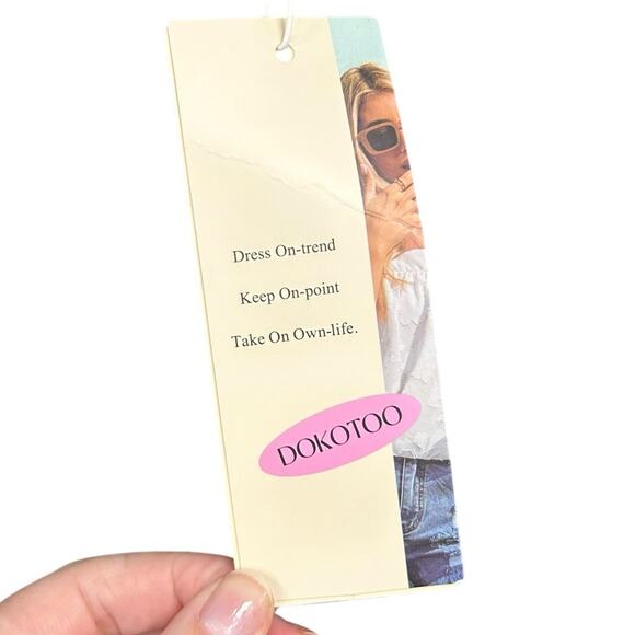 NWT Dokotoo Black Cream Printed Short Sleeve Tie Front Top Womens XL - Picture 3 of 9